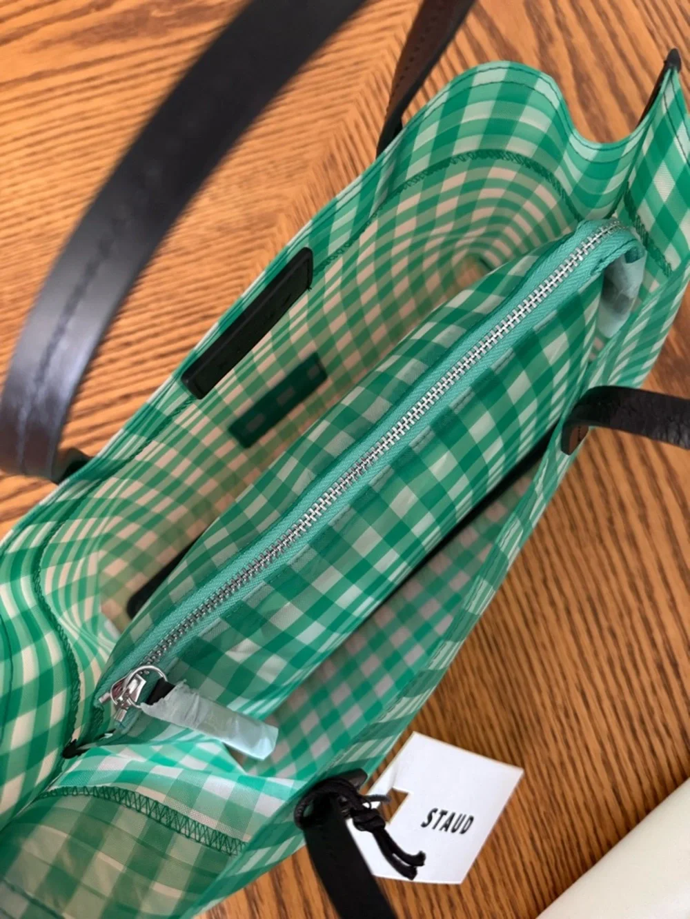 STAUD Christos Mini Mesh Tote - Jade Gingham
